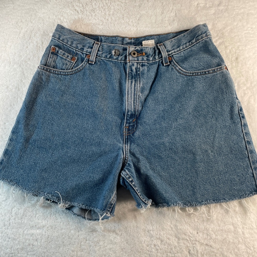 Vintage Levis 90s High Waisted Denim Cutoff Shorts Blue 14 High Rise Waist